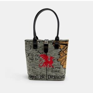 Gray and Red Dragon Map Tote Bag